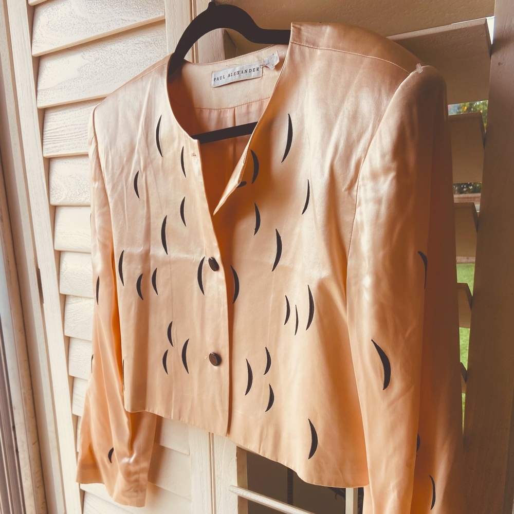 1980s/1990s SILK Half moon Paul Alexander Semi cropped Jacket Shoulder pads Chic